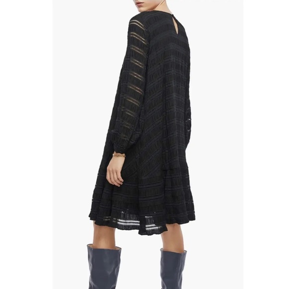 NWT Anine Bing Viola Lattice-Trimmed Plissé Stretch-knit Dress In Black - Medium - Picture 5 of 16